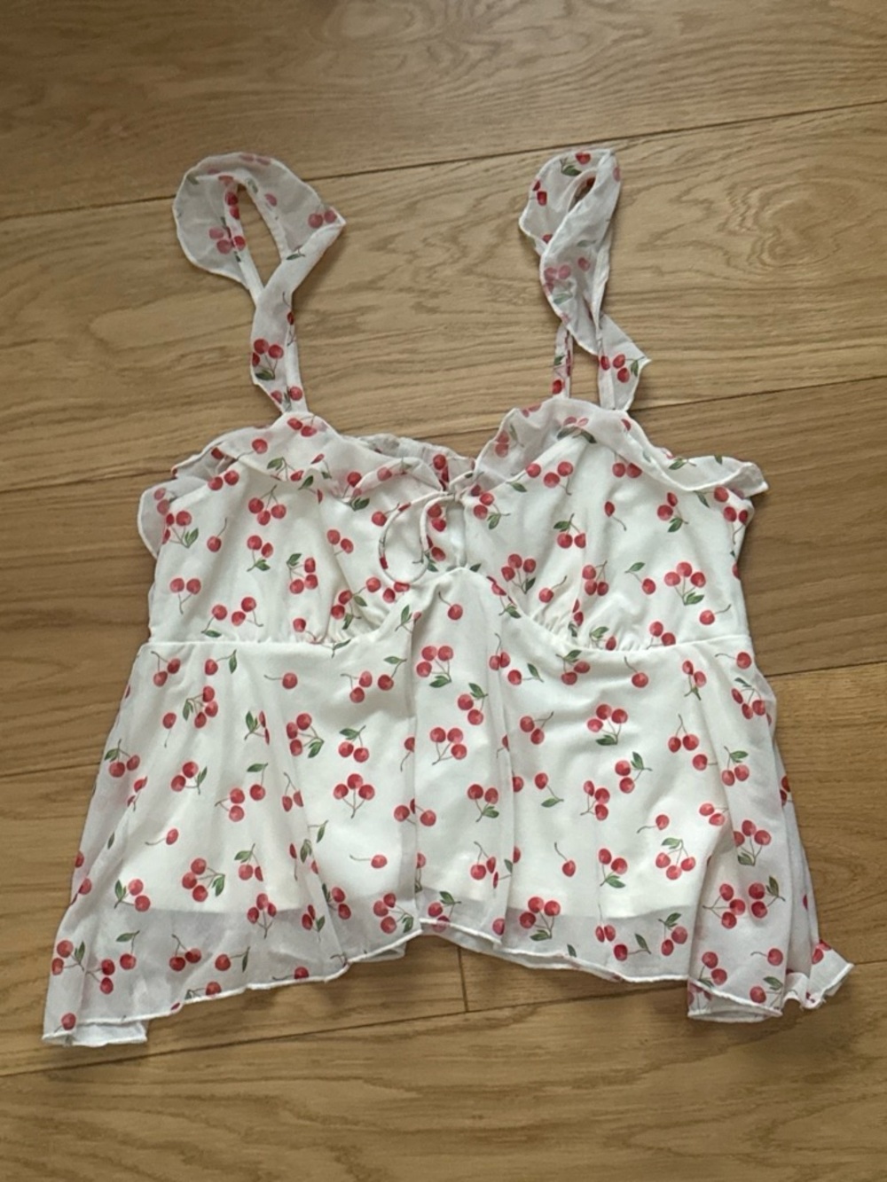 Target White Cherry-Print Tie-Strap Camisole